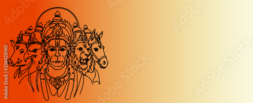 Panchamukhi Hanuman Five Faces Line Art Illustration Banner