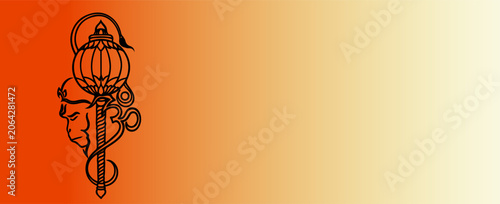 Lord Hanuman Face Illustration with Gada and Om Symbol Banner