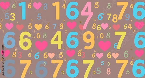 featuring a colorful assortment of numbers and hearts, playful and lively design, perfect for educational, creative projects, children’s themes, digital art, bright, cheerful, eye-catching