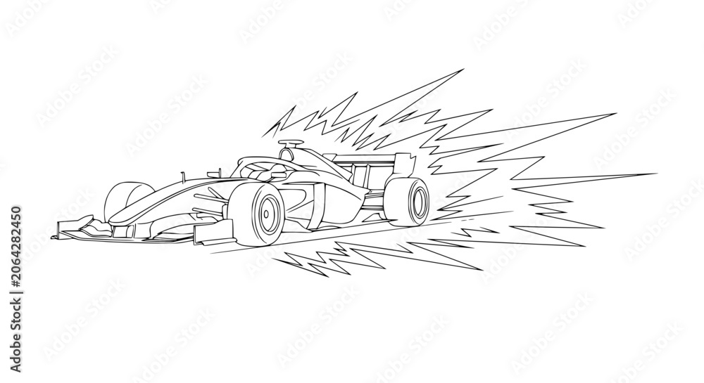 Naklejka premium Speeding Formula 1 Race Car, Dynamic Line Art Illustration