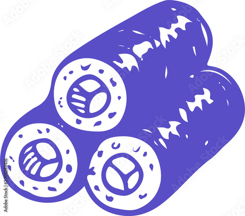 Stylized purple illustration of three stacked logs with visible cross-sections and abstract internal patterns.