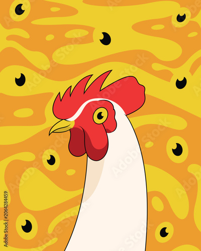 Rooster Head Illustration with Yellow Background