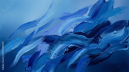 Dynamic Blue Abstract Brush Strokes Texture Background with Wavy Paint Swirls