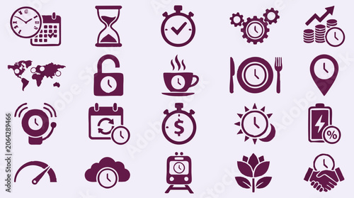 Canvastavla Comprehensive collection of time, calendar, and scheduling flat icons set