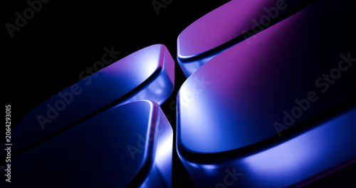 3d render blue glossy rounded square glass on dark background