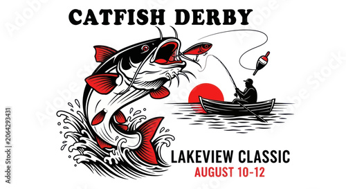 Fotografie Catfish jumping out of water for fishing tournament derby