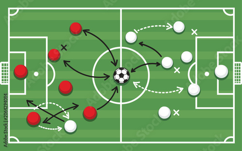 Soccer Tactics Vector Diagram – Team Formation and Passing Routes