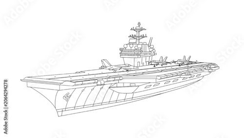 Quadro su tela A 2D AutoCAD Vector illustration of a large aircraft carrier ship