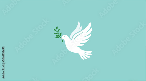 White dove holding olive branch peace.
