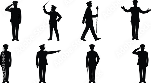 Tableau sur toile Ceremonial military officer and captain silhouette set