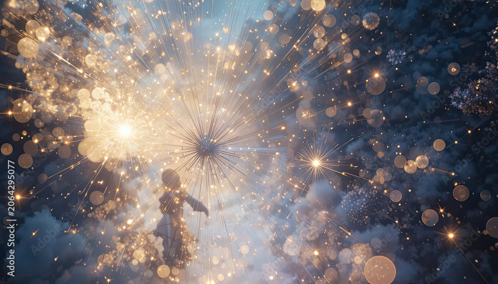 Fototapeta premium Light spark effects with subtle glow, clean dark background.