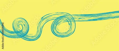 Grainy blue spiral brush stroke with spray texture. Grainy bold brush strokes texture with scattered tiny dots. Hand drawn distress damaged edge vintage banner with swirl bold line. 