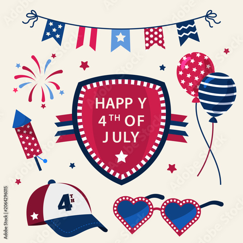 4th of July USA National Day cartoon doodle icon sticker collection