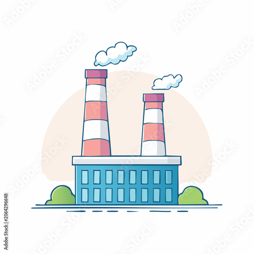 Factory with Smokestacks and Clouds