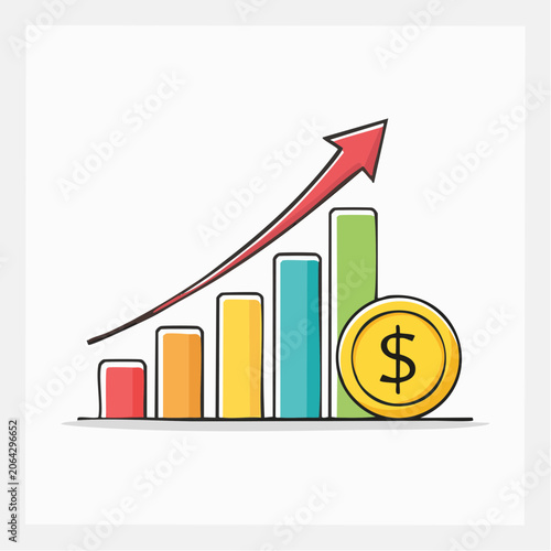 Financial Growth Chart with Upward Arrow and Coin