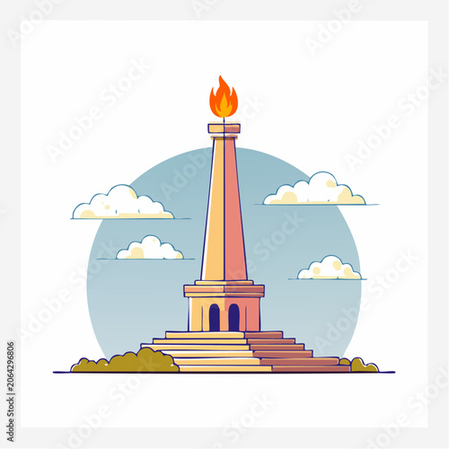 Monas Monument with Flame and Clouds Illustration