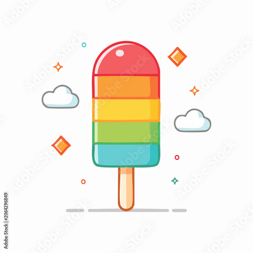 Rainbow Popsicle with Clouds and Stars