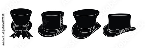 Tableau sur toile Magic Hat Icon Set – Magician Top Hat, Wand, Rabbit Trick & Abracadabra Vector C