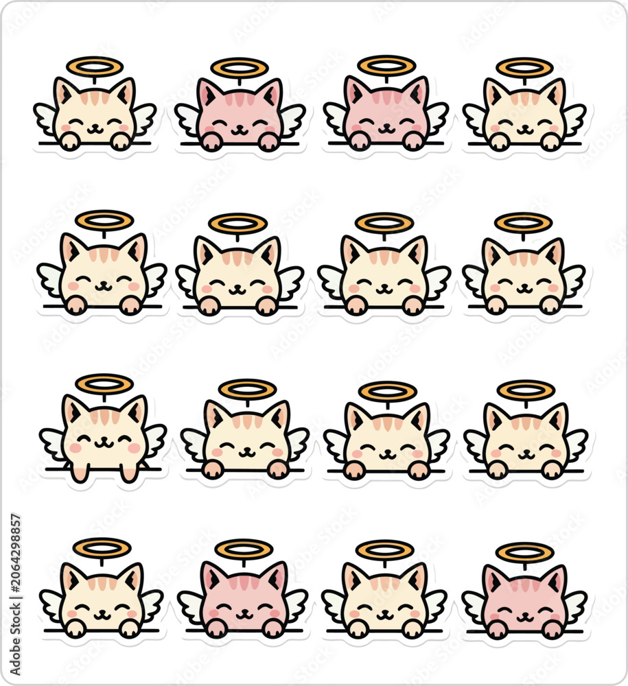 Fototapeta premium Cute angel cat illustration with wings and halo on white background