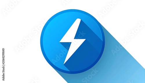 Blue Circular Lightning Bolt Icon Casting Long Shadow on Light Gray Background