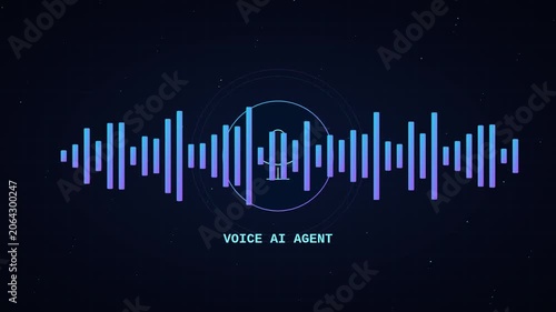 Voice ai agent sound wave visualization: futuristic digital assistant interface animation