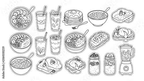 Schilderij op canvas Healthy breakfast food vector collection, nutritious morning meal illustrations,