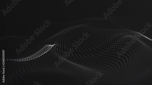 Stylish black minimalist background with a gently rippling digital particle wave. This elegant abstract technology background with copy space is full HD and a seamless loop.