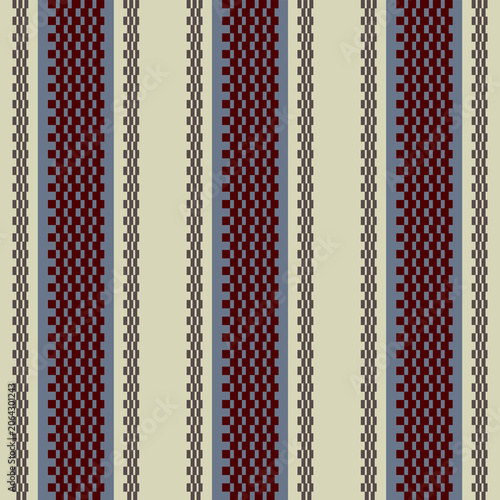 Vintage Christmas, Retro Vertical Stripe Seamless Pattern with Slate Blue and Burgundy Red. Beautiful White Lace design. Geometric Pattern for Textiles, fabric pattern, wallpaper and Wrapping Paper