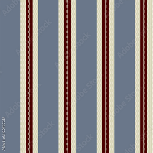 Vintage Christmas, Retro Vertical Stripe Seamless Pattern with Slate Blue and Burgundy Red. Beautiful White Lace design. Geometric Pattern for Textiles, fabric pattern, wallpaper and Wrapping Paper. 
