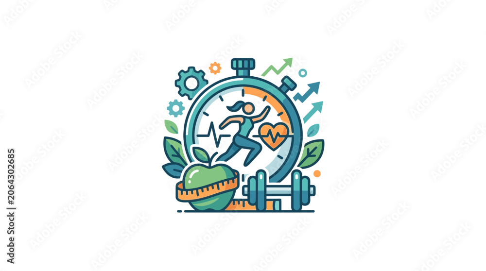 Fototapeta premium Fitness Stopwatch Health Lifestyle Icons