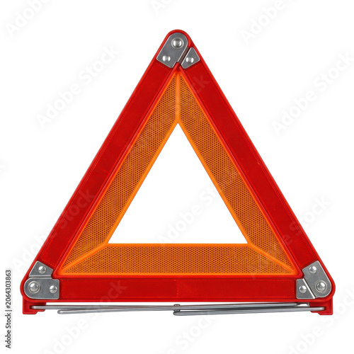 Emergency reflective triangle warning sign isolated on transparent background roadside safety equipment for vehicle breakdown