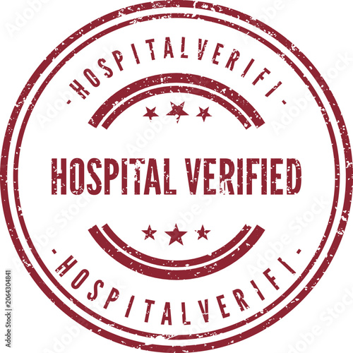 Circular grunge stamp showing hospital verified message with decorative elements