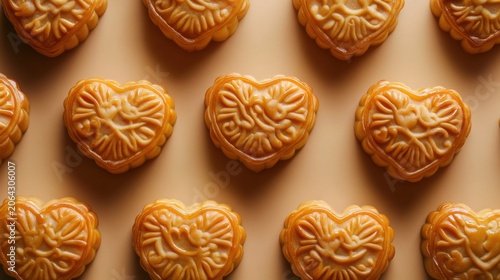 Heart Shaped Mooncakes Arranged in Symmetrical Pattern