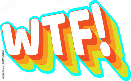 Wtf exclamation point text in retro psychedelic vector illustration
