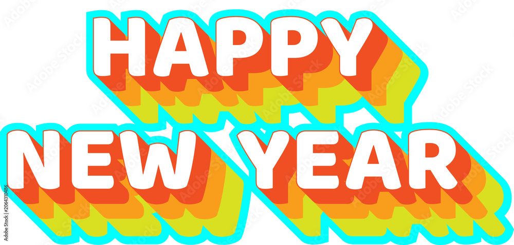Fototapeta premium Happy New Year Typography With Retro Style Orange Yellow Outline