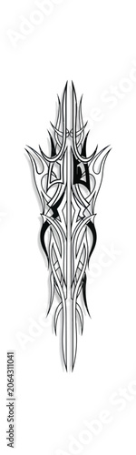 Abstract patterned dagger graphic on black background