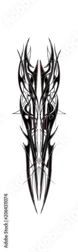 Abstract symmetrical black and white design with curving lines