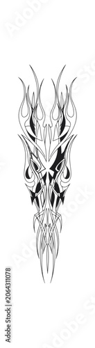 Abstract symmetrical black and white design element on black background