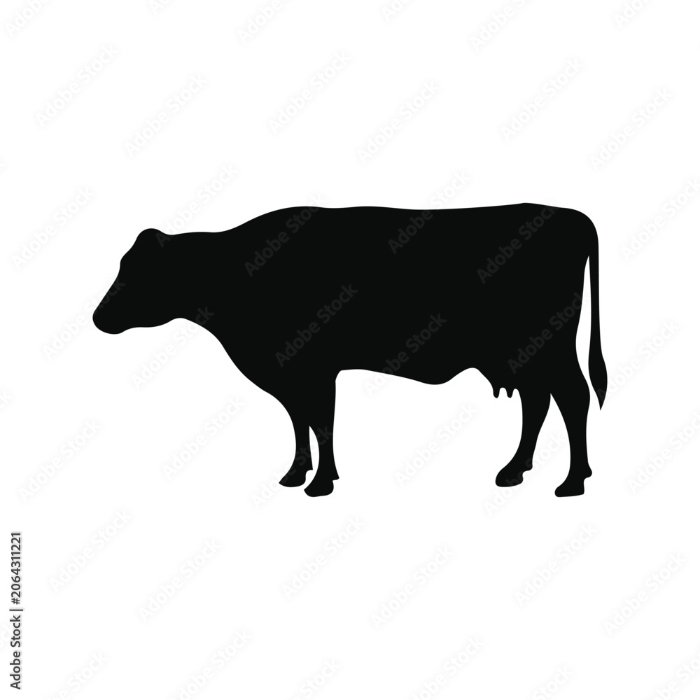Obraz premium Black Silhouette Cow Farm Animal Side View Simplified