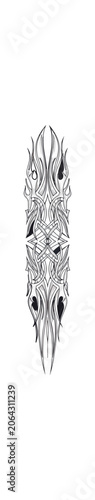Abstract tribal design with ornate geometric elements on dark background