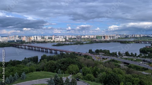 Kyiv Dnieper river panorama with Paton bridge