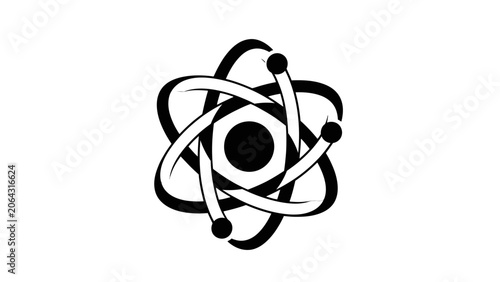 Black Stylized Atom or Molecule Icon Representing Scientific Structure on Isolated White Background