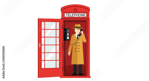 Detective in Telephone Booth Making Call, London Icon