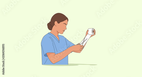 Nurse Applying Bandage to Patient's Arm Illustration