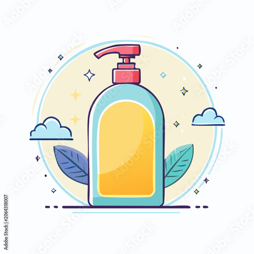 Liquid soap dispenser with leaves and clouds