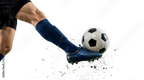 Athletic Man Kicking Soccer Ball with Blue Cleats