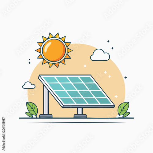 Solar Panel with Sun and Clouds