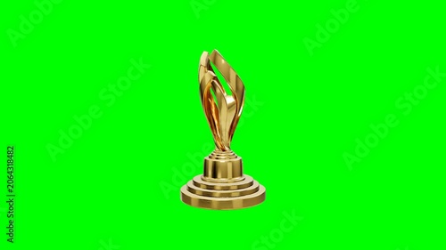 Golden world cup trophy spinning on green screen background. 4K Video