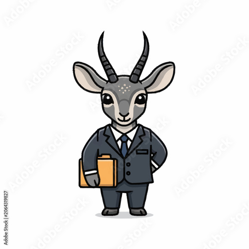 Cute Gazelle Character Wearing a Business Suit Holding a Briefcase.