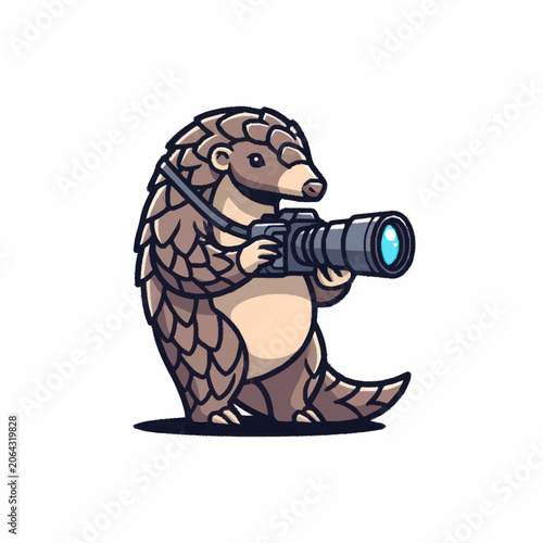 Cute Pangolin Character Holding a Professional Camera.